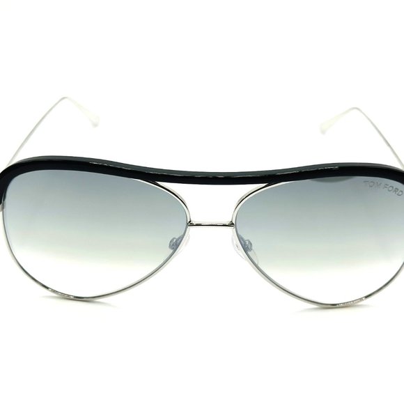 NEW TOM FORD SABINE-02 TF606 18B ShinyRhodium/GradientSmoke W/Silver Mirror 60mm - Picture 2 of 8
